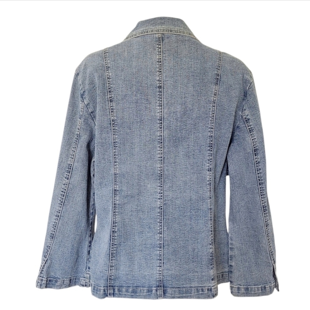 Crest Jeans Boho Denim Jacket Crochet Waist Lace-Up Flower Detail 1XL - Picture 3 of 7